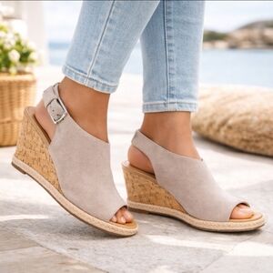 Franco Sarto Julien Costal Boho Minimalist Espadrille Cork Wedge Sandals 8.5M